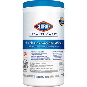 Clorox Healthcare Bleach Germicidal Wipes, Premoistened Surface Disinfectant Cleaner, Nonsterile, Canister - LL Medico