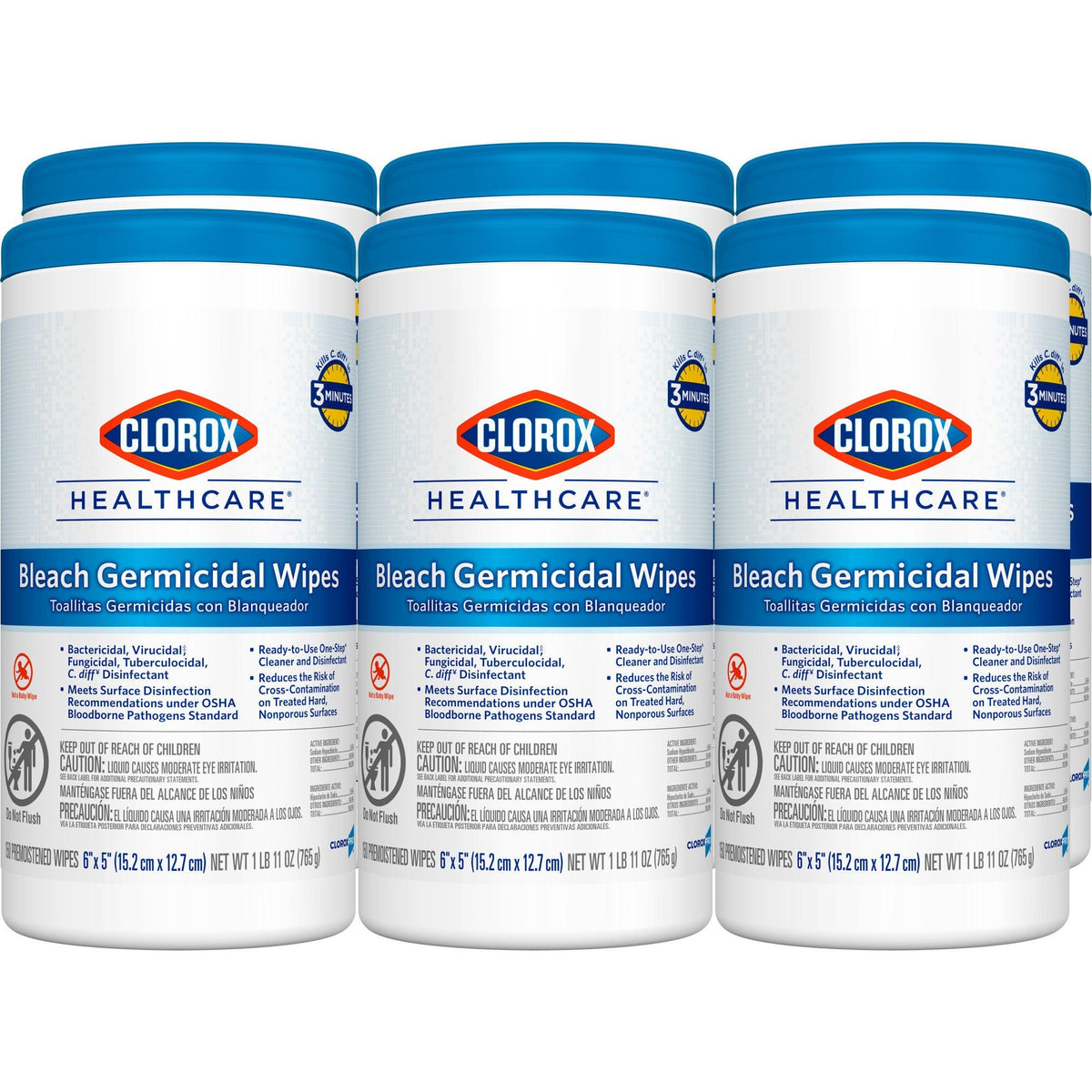 Clorox Healthcare Bleach Germicidal Wipes, Premoistened Surface Disinfectant Cleaner, Nonsterile, Canister - LL Medico