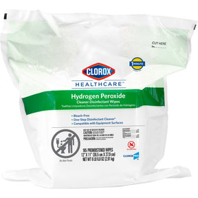 Clorox Healthcare Hydrogen Peroxide Cleaner Disinfectant Wipes, Premoistened, Surface Disinfectant Cleaner, 11" x 12", Unscented, Non-Sterile - 30827 - LL Medico