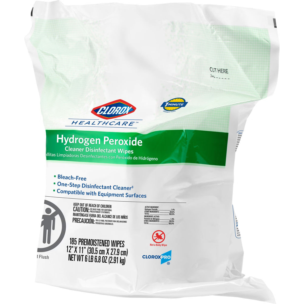 Clorox Healthcare Hydrogen Peroxide Cleaner Disinfectant Wipes, Premoistened, Surface Disinfectant Cleaner, 11" x 12", Unscented, Non-Sterile - 30827 - LL Medico