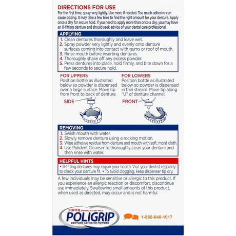 Super Poligrip Extra Strength Denture Adhesive Powder, 1.6 oz