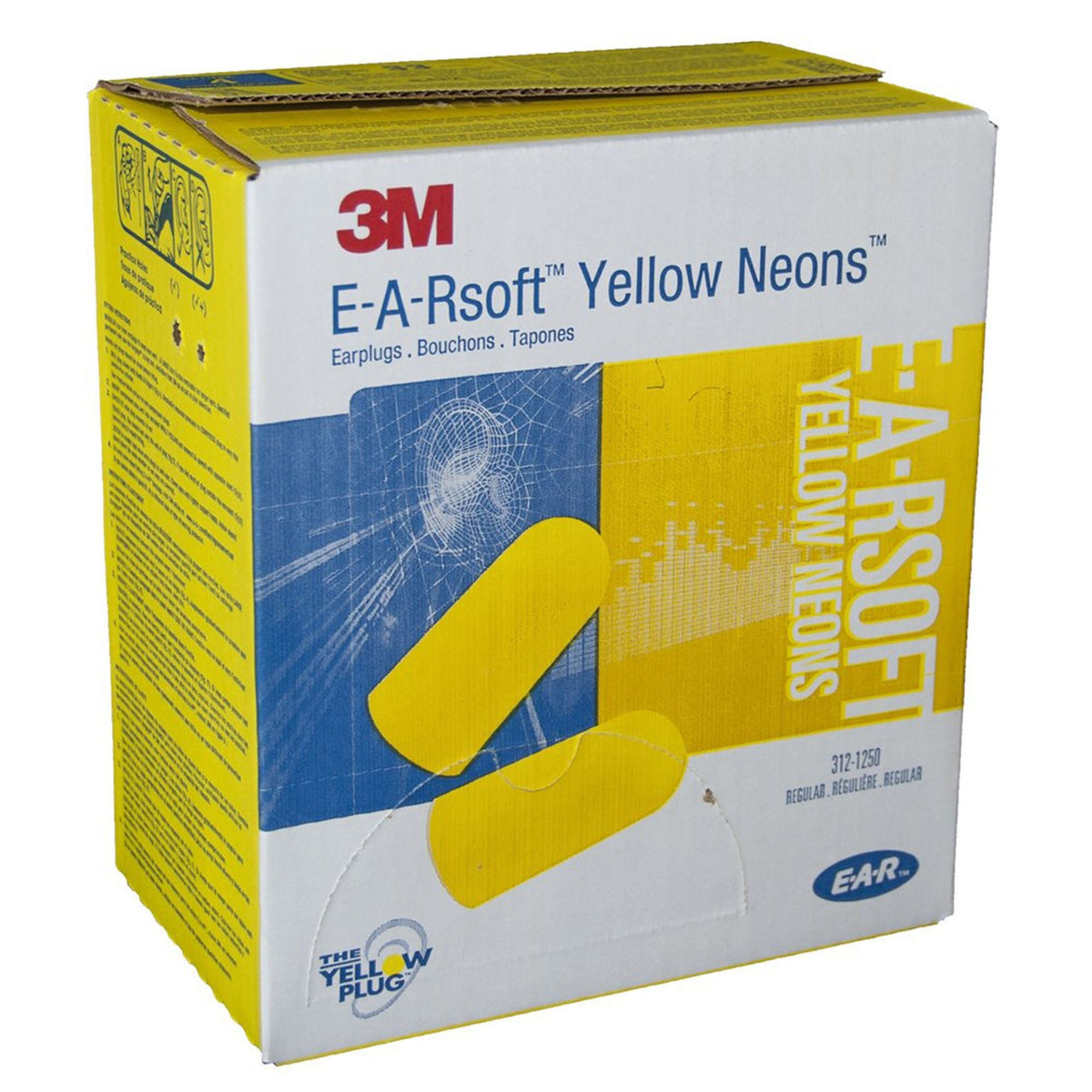 3M E-A-Rsoft Yellow Neons Earplugs, Uncorded, One Size Fits Most - 312-1250 - LL Medico