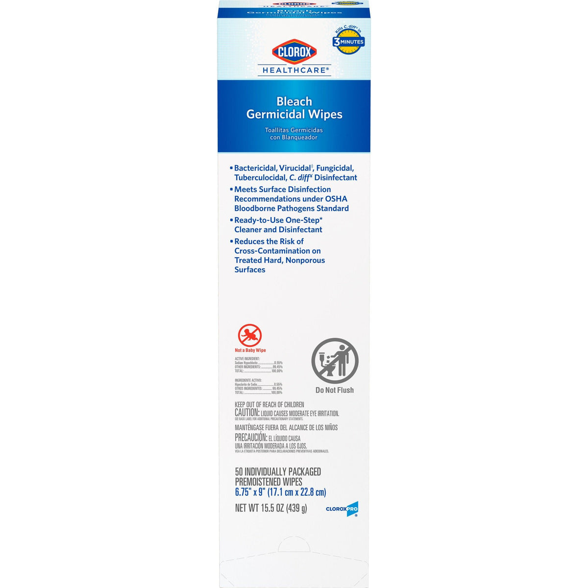 Clorox Healthcare Bleach Germicidal Wipes, Premoistened Surface Disinfectant, Individual Packets, Fruity Floral Bleach Scent, Nonsterile, 6.75" x 9" - 31424 - LL Medico