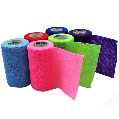 CoFlex Cohesive Bandage, Self-Adherent Closure, Neon Pink / Blue / Purple / Light Blue / Neon Green / Red, Latex, NonSterile, 14 lbs. Tensile Strength - LL Medico