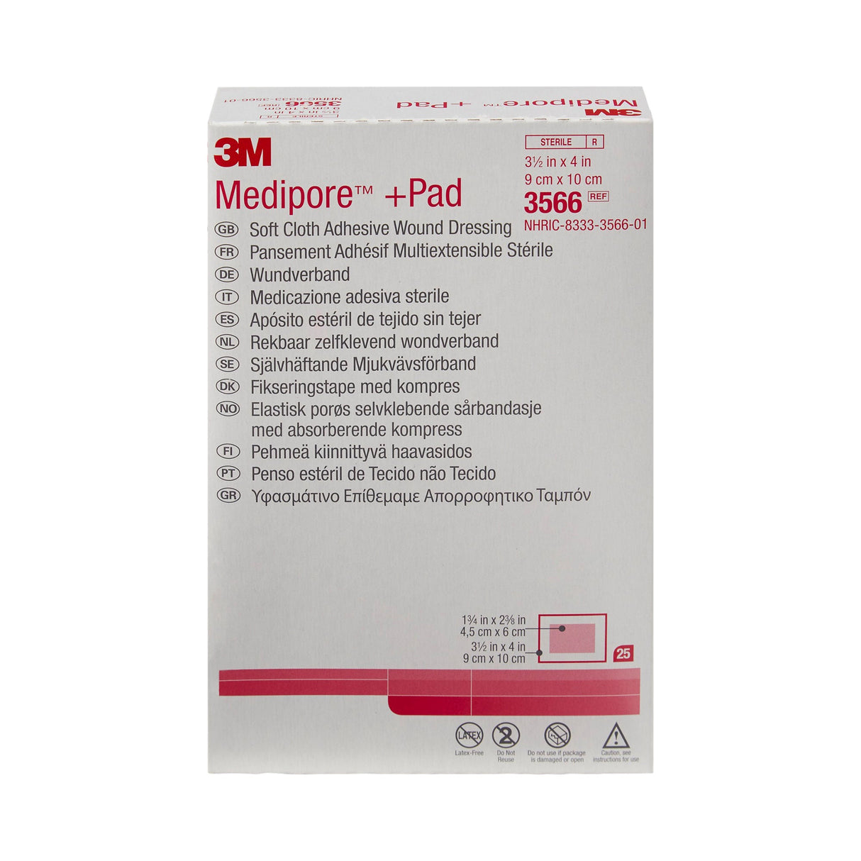 3M Medipore Composite Dressing, Rectangle Sterile Nonwoven Backing — 3.5" x 4"