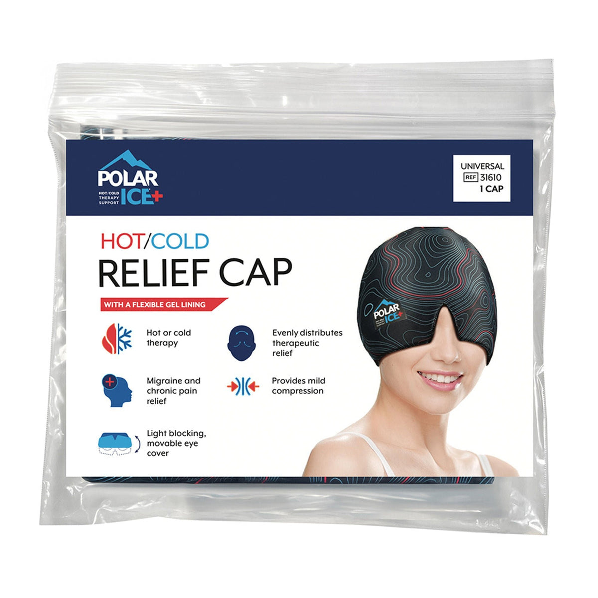 Polar Ice Hot/Cold Relief Cap with Flexible Gel Lining, Gray, One Size Fits Most - 31610 - LL Medico