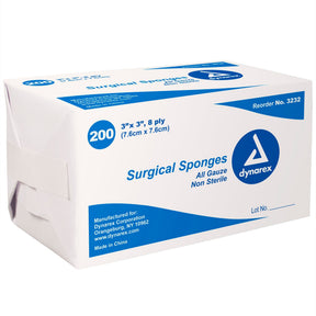 Dynarex Gauze Sponge, Non-Sterile, Gauze, White, 3" x 3", 8-Ply - 3232-Box - LL Medico
