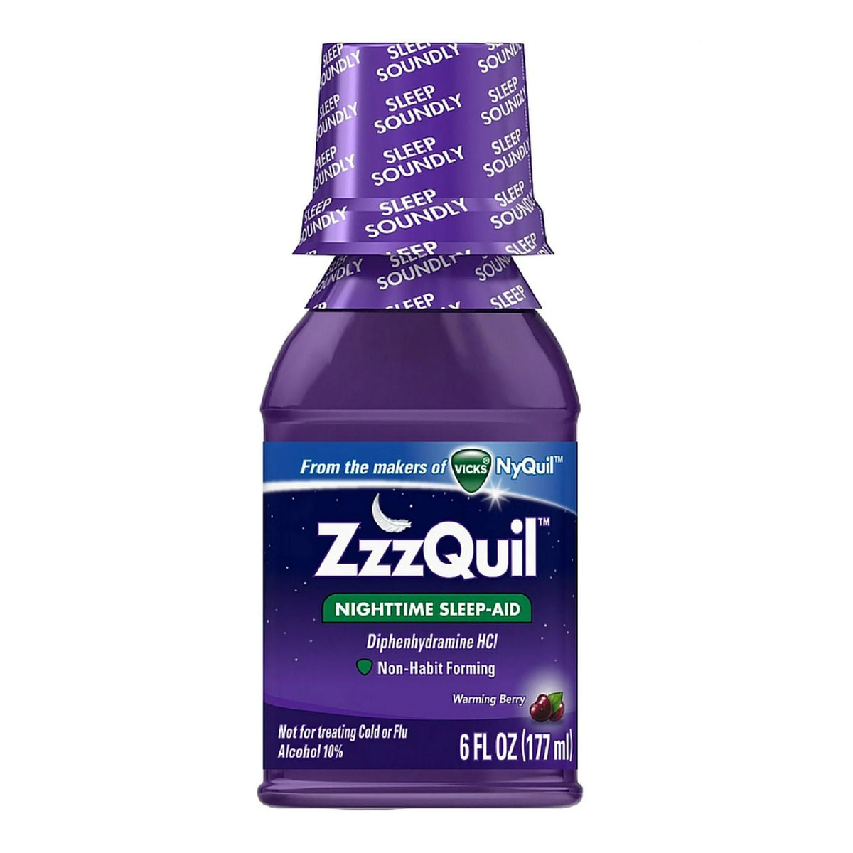 Vicks ZzzQuil Nighttime Sleep-Aid Liquid, Warming Berry, 50 mg / 30 mL, 6 oz - 32390001396 - LL Medico
