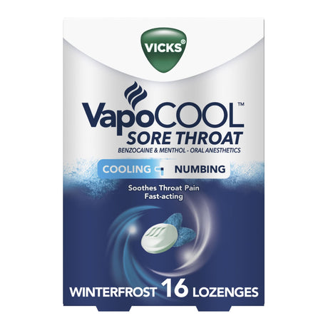 Vicks VapoCOOL Sore Throat Lozenges, Winterfrost, Benzocaine and Menthol