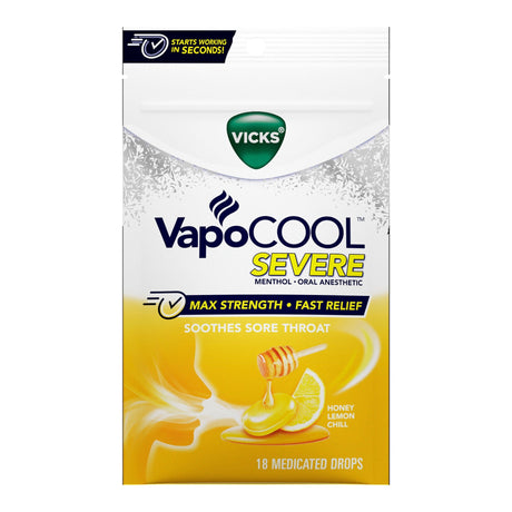 Vicks VapoCOOL Severe Menthol Oral Anesthetic Drops, Honey Lemon Chill
