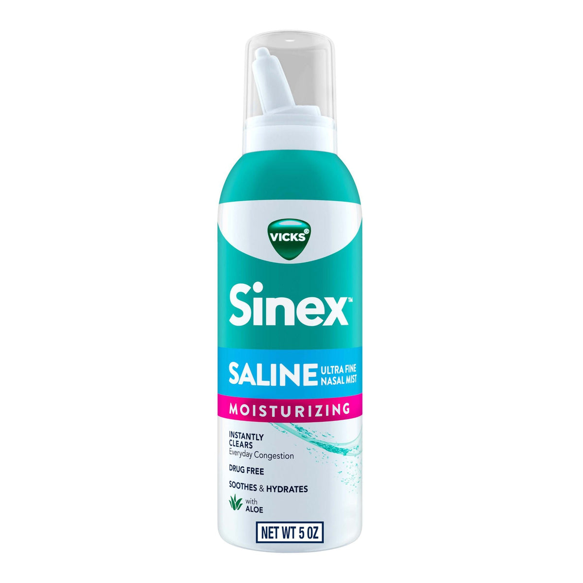 Vicks Sinex Moisturizing Saline Ultra Fine Nasal Mist with Aloe, Drug Free, 5 oz - 32390004151 - LL Medico