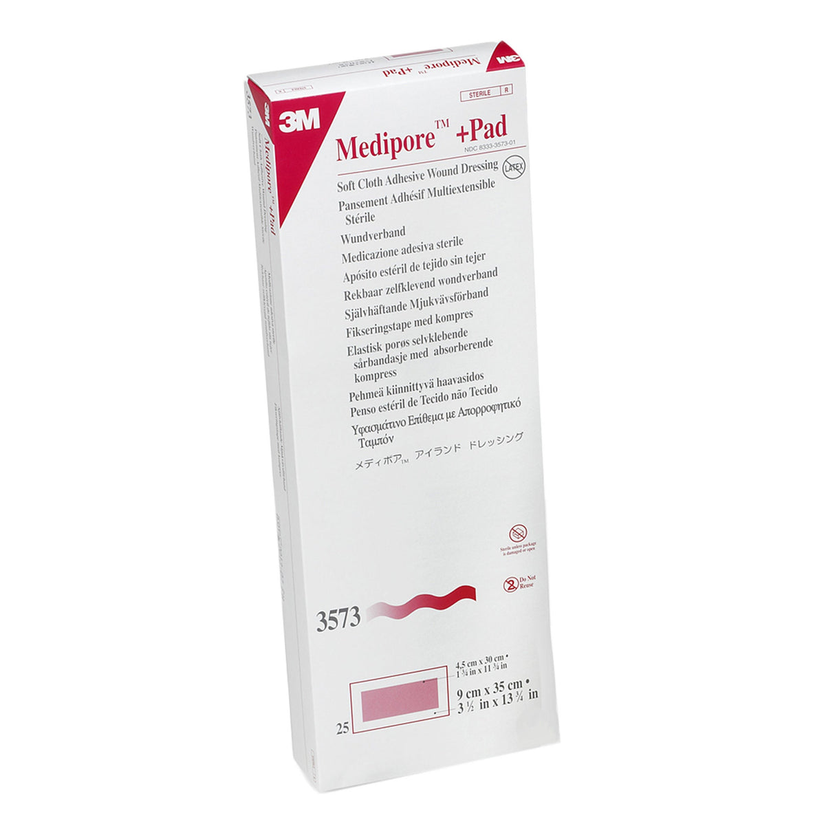 3M Medipore + Pad Soft Cloth Adhesive Wound Dressing, Sterile, 3 1/2" x 13 3/4"