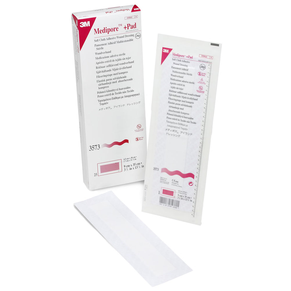 3M Medipore + Pad Soft Cloth Adhesive Wound Dressing, 3.5 x 13.75" - 3573 - LL Medico