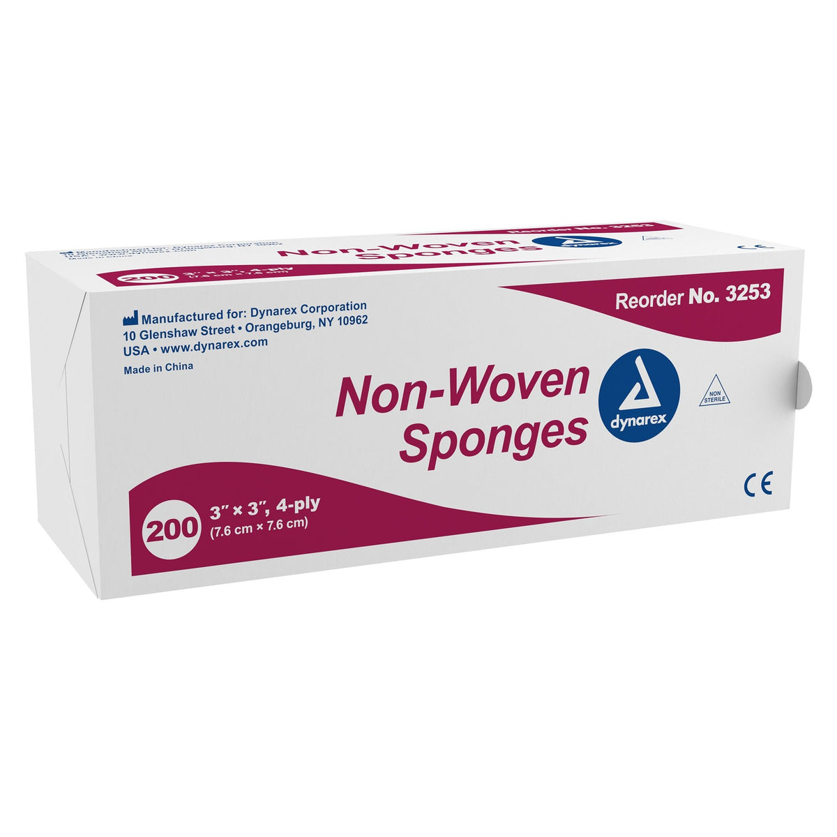Dynarex Nonwoven Sponge, Nonsterile, 3" x 3", 4-Ply, White - 3253-Box - LL Medico