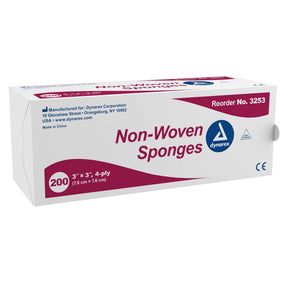 Dynarex Nonwoven Sponge, Nonsterile, 3" x 3", 4-Ply, White - 3253-Box - LL Medico