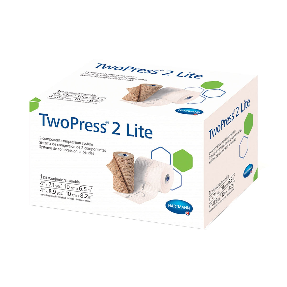 Hartmann TwoPress 2 Lite, Two-Layer Lite Compression Bandage System, 4" x 7.1 Yard / 4" x 8.9 Yard, Tan / White, Self-Adherent Closure, Nonsterile, 30 mmHg - 332021-Single - LL Medico