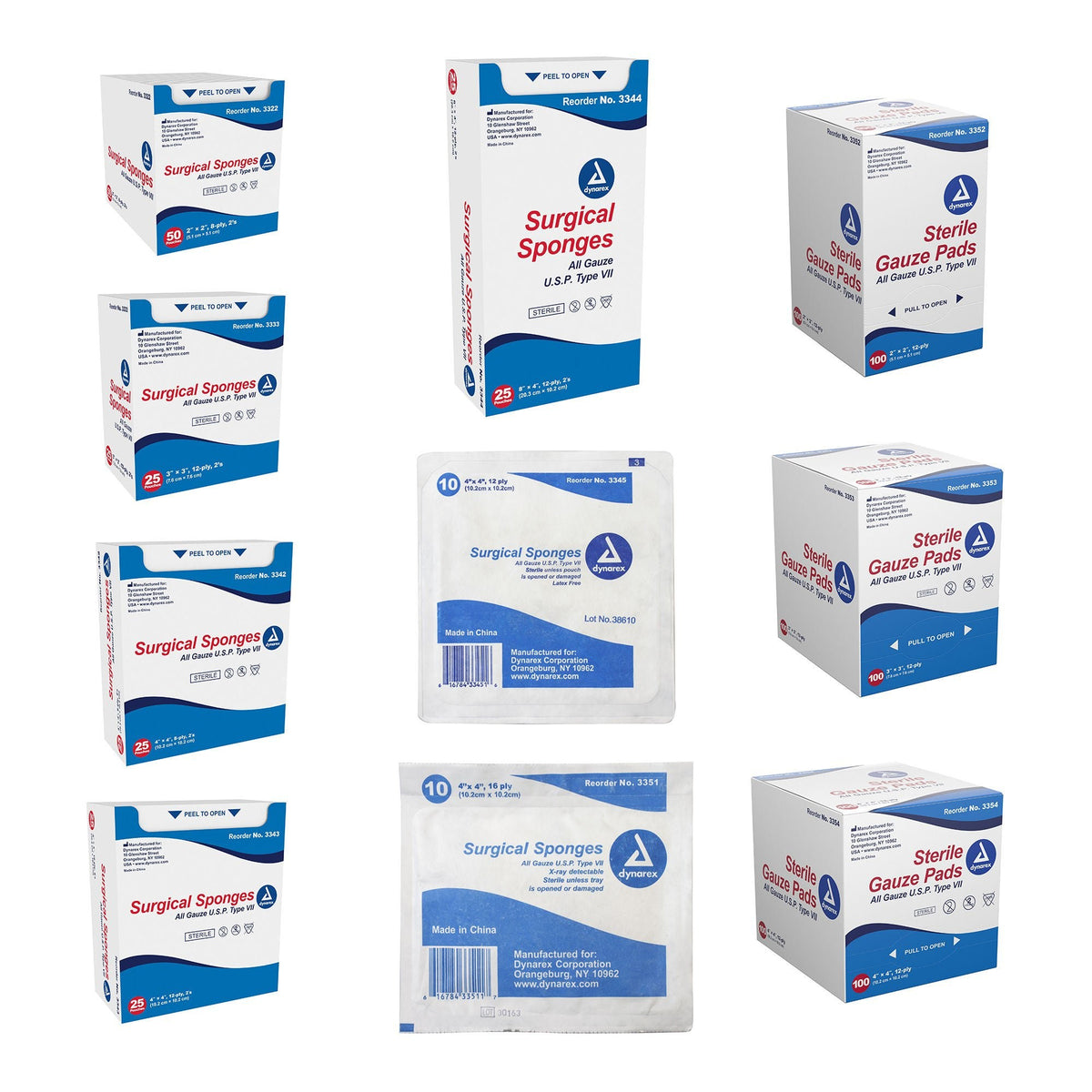 Dynarex Gauze Sponge, Sterile, 2 x 2", 8-Ply, White, Gauze - 3322 - LL Medico