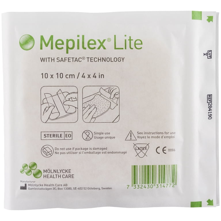 Mepilex Silicone Adhesive without Border Silicone Foam Dressing, 4 x 4 Inch