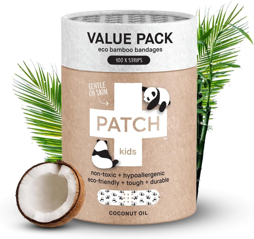 Patch Kids (Panda Design) Adhesive Strip with Coconut Oil, ¾ x 3 Inch