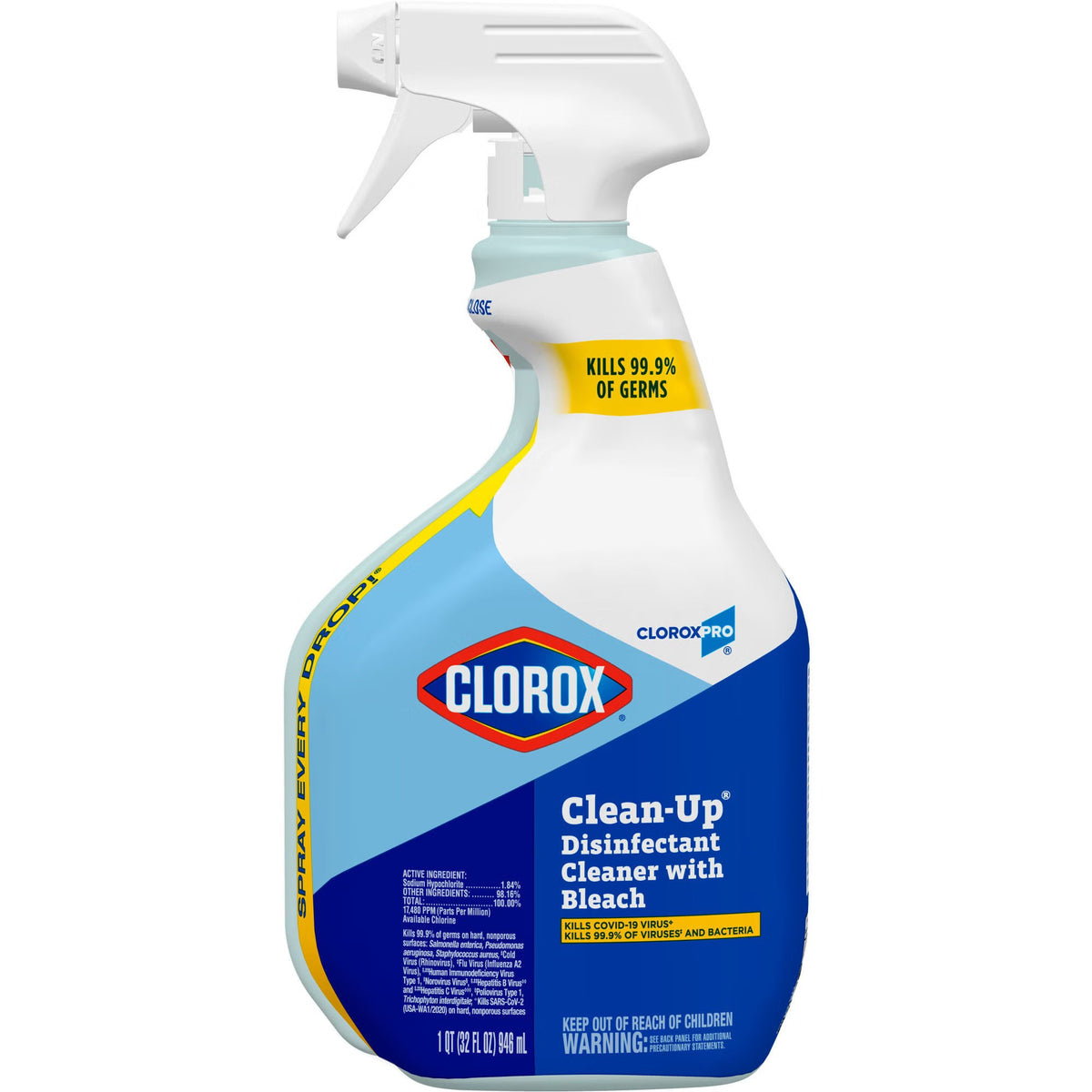 CloroxPro Clorox Clean-Up, Surface Disinfectant Cleaner with Bleach, Germicidal, Liquid, Chlorine Scent, 32 oz, Trigger Spray, Nonsterile - 35417 - LL Medico