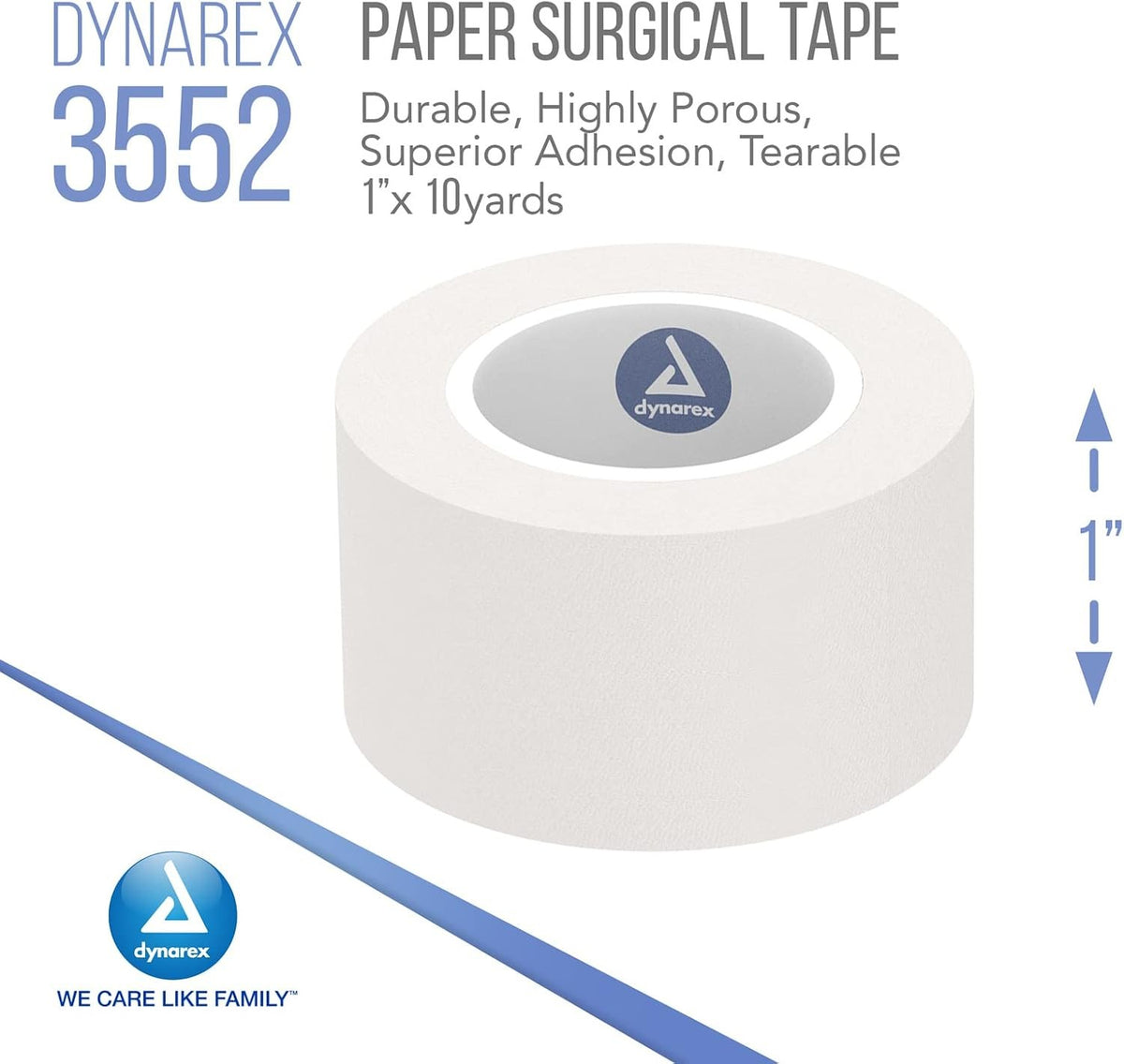 Dynarex Paper Medical Tape, 1 Inch x 10 Yard, White