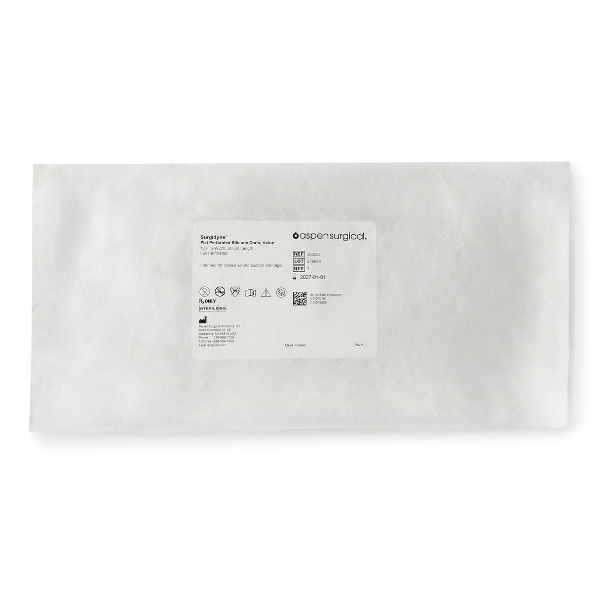 McKesson Wound Drain Tube, Flat Hubless Fully Perforated, 10 Fr, White, Silicone, Sterile - 360007 - LL Medico