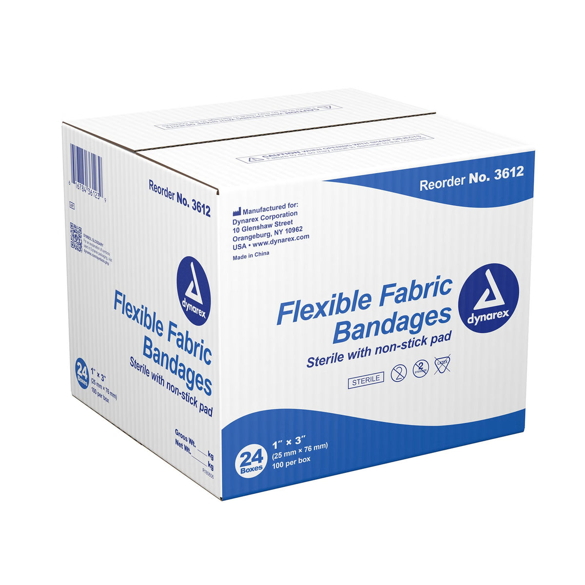 Dynarex Adhesive Fabric Bandage, Tan, Fabric, Sterile, 1 x 3" - 3612 - LL Medico