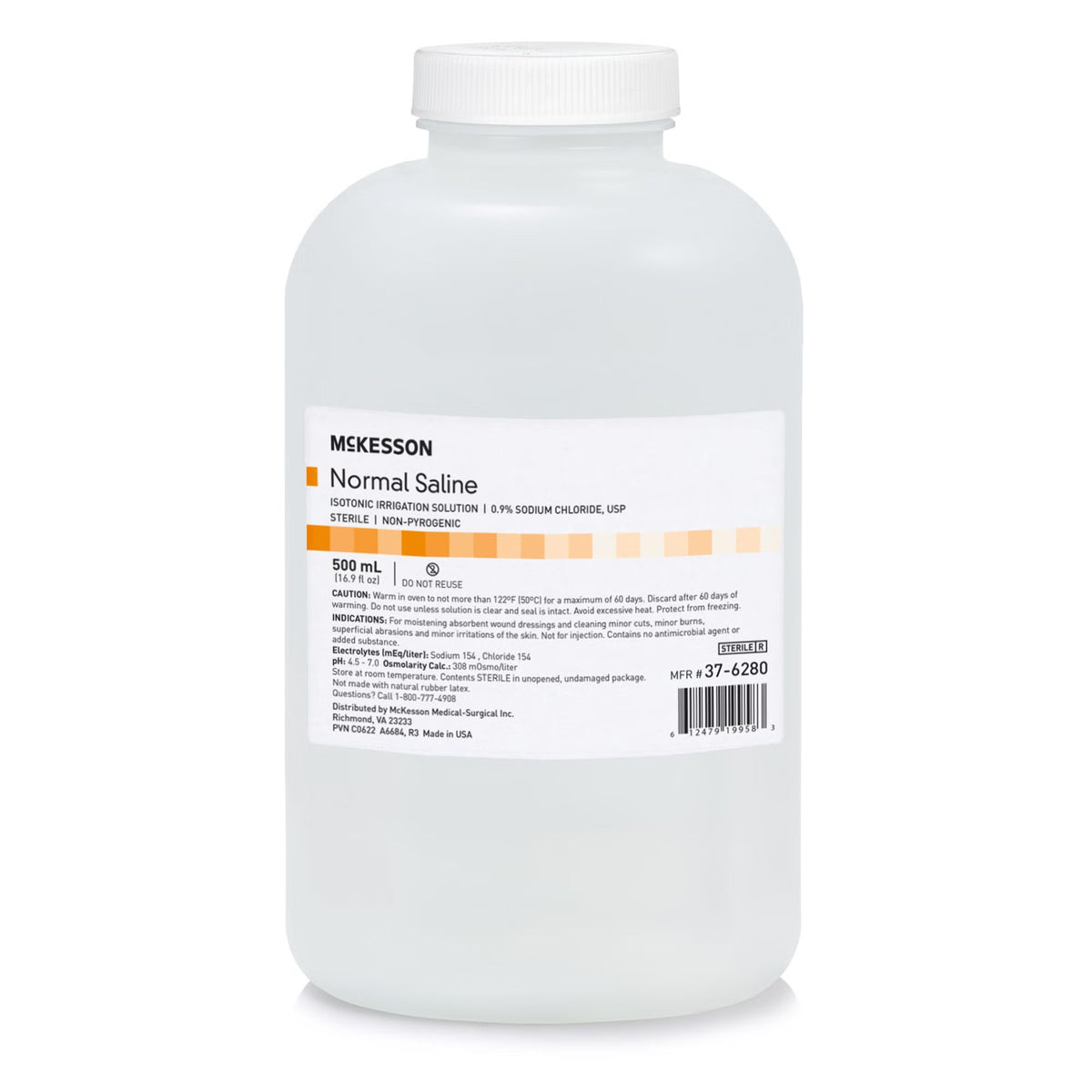 McKesson 0.9% Sodium Chloride Saline Irrigation Solution, 500 mL Bottle, Sterile, Not for Injection - 37-6280 - LL Medico