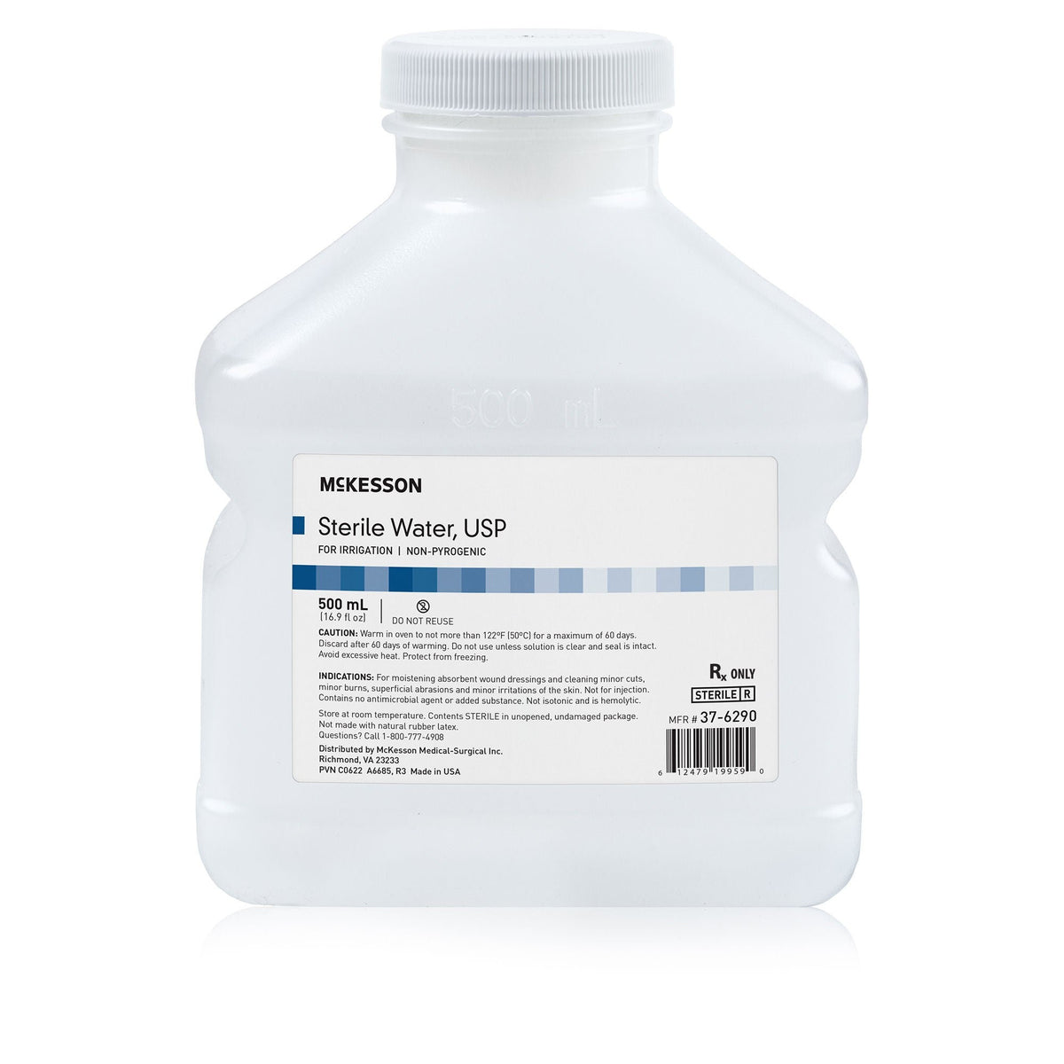 McKesson Sterile Water for Irrigation, Not for Injection, 500 mL Screw-Top Bottle - 37-6290 - LL Medico