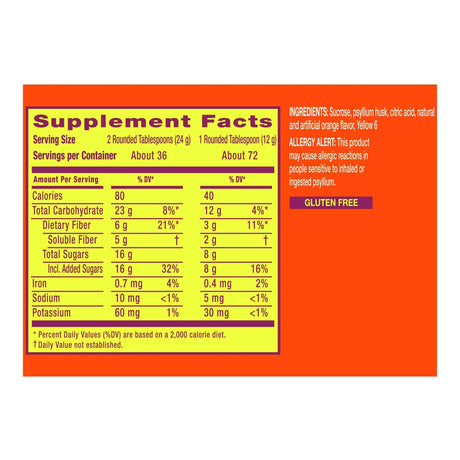 Metamucil Fiber Supplement Powder, Orange, 30 oz
