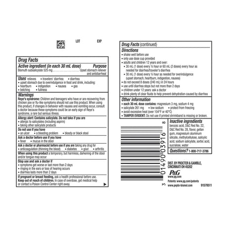 Pepto Bismol Original Liquid, Bismuth Subsalicylate 262 mg/15 mL
