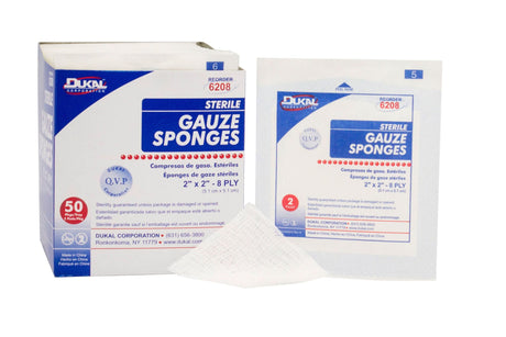 Dukal Sterile Gauze Sponges, 2" x 2", 8-Ply - 6208 - LL Medico