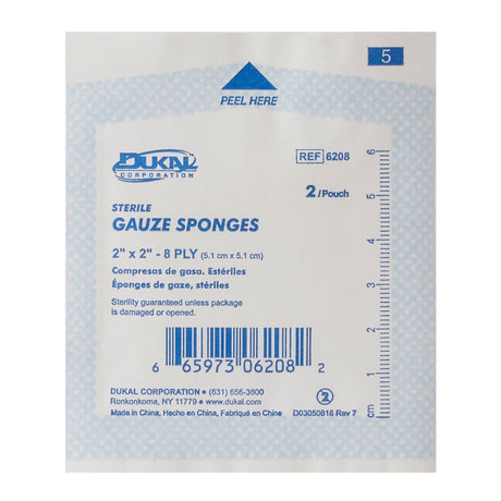 Dukal Sterile Gauze Sponges, 2" x 2", 8-Ply - 6208 - LL Medico