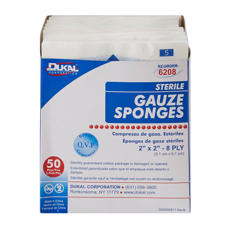 Dukal Sterile Gauze Sponges, 2" x 2", 8-Ply - 6208 - LL Medico