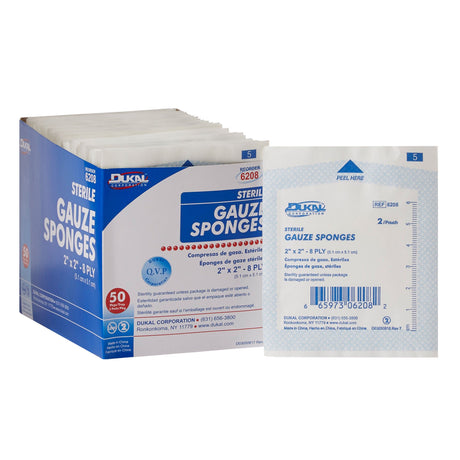 Dukal Sterile Gauze Sponges, 2" x 2", 8-Ply - 6208 - LL Medico