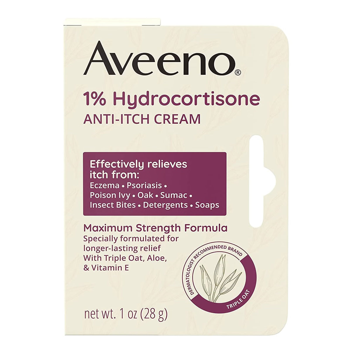 Aveeno Maximum Strength 1% Hydrocortisone Anti-Itch Cream, 1 oz Tube - 38137003658 - LL Medico