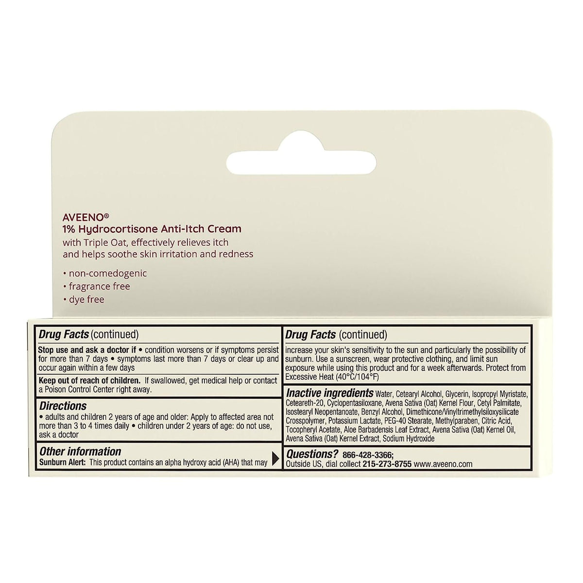 Aveeno Maximum Strength 1% Hydrocortisone Anti-Itch Cream, 1 oz Tube - 38137003658 - LL Medico