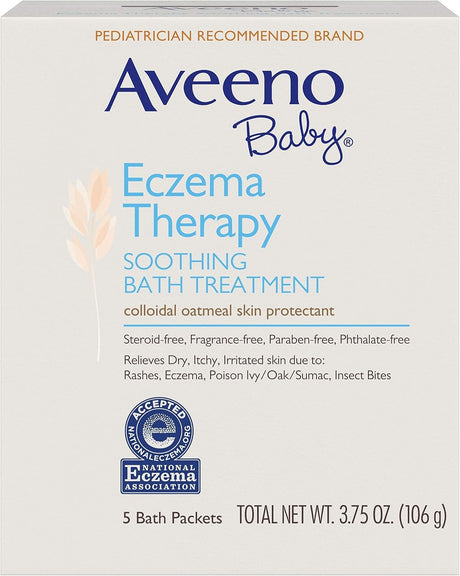 Aveeno Baby Eczema Therapy Soothing Bath Treatment Powder, Unscented, 3.75 oz Box of 5