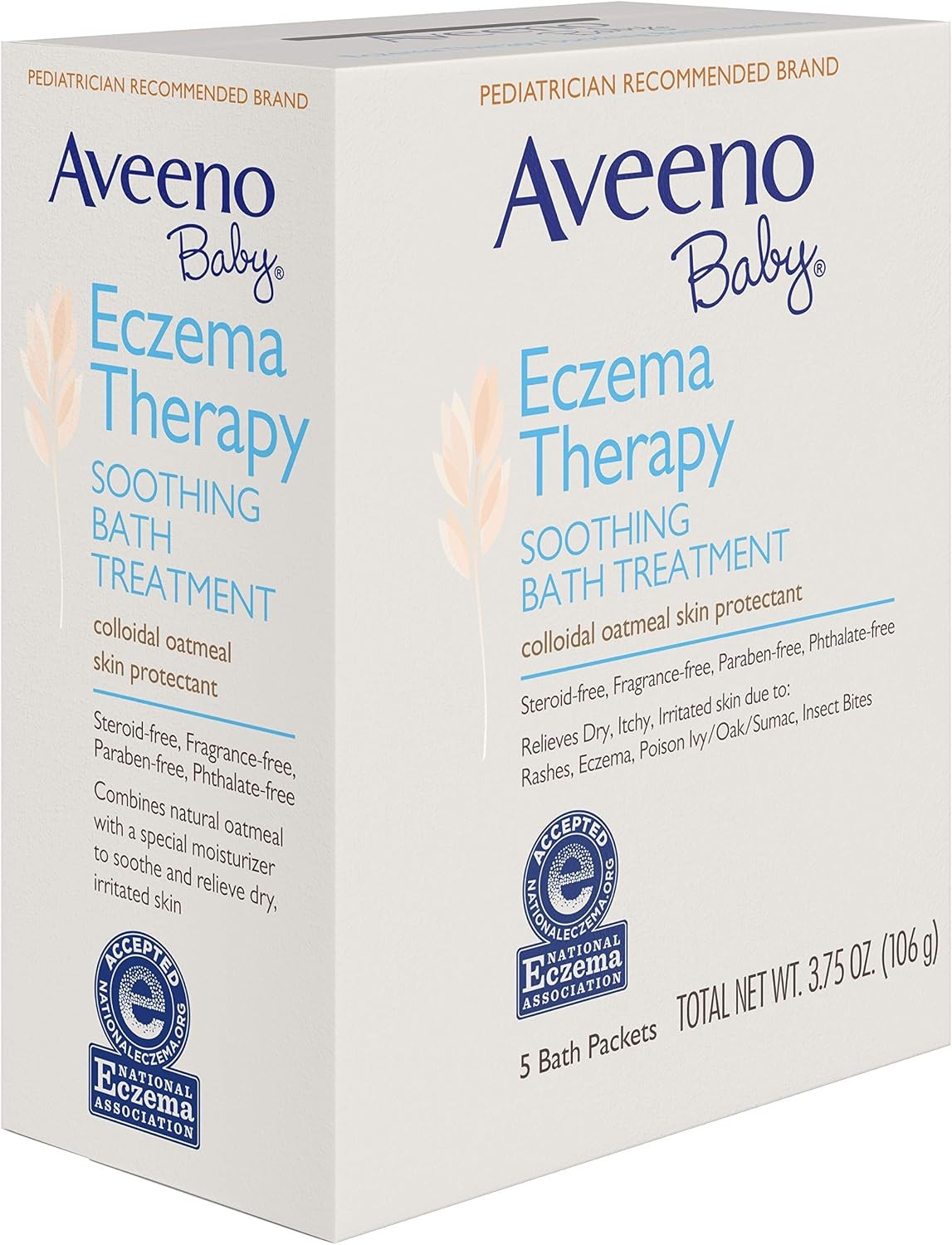 Aveeno Baby Eczema Therapy Soothing Bath Treatment Powder, Unscented, 3.75 oz Box of 5