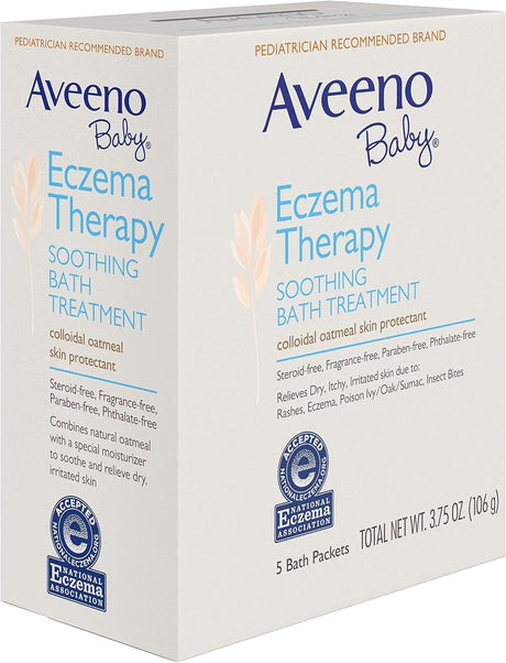 Aveeno Baby Eczema Therapy Soothing Bath Treatment Powder, Unscented, 3.75 oz Box of 5