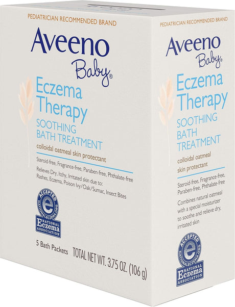 Aveeno Baby Eczema Therapy Soothing Bath Treatment Powder, Unscented, 3.75 oz Box of 5
