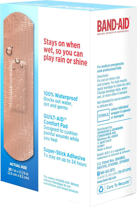 Band-Aid Water Block Tough Strips Bandages 1 x 3.25 Inch