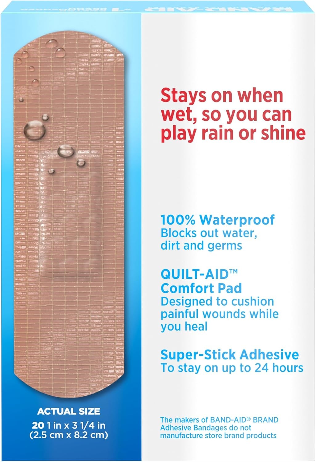 Band-Aid Water Block Tough Strips Bandages 1 x 3.25 Inch
