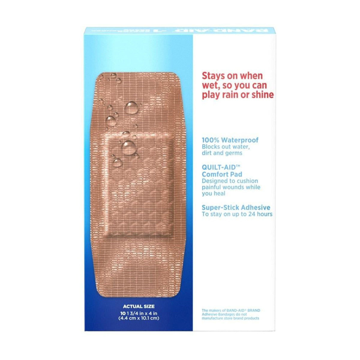 Band-Aid Water Block Tough Strips XL Adhesive Bandages, Sterile, 1.75" x 4", Box of 10 - 38137005566 - LL Medico