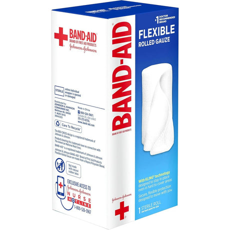 Band-Aid Flexible Rolled Gauze, 3 Inch x 2.1 Yard, 5 Rolls per Pack
