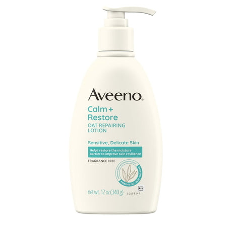 Aveeno Calm + Restore Oat Repairing Lotion, Fragrance Free, 12 oz Pump Bottle