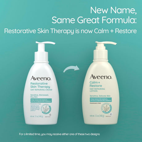 Aveeno Calm + Restore Oat Repairing Lotion, Fragrance Free, 12 oz Pump Bottle