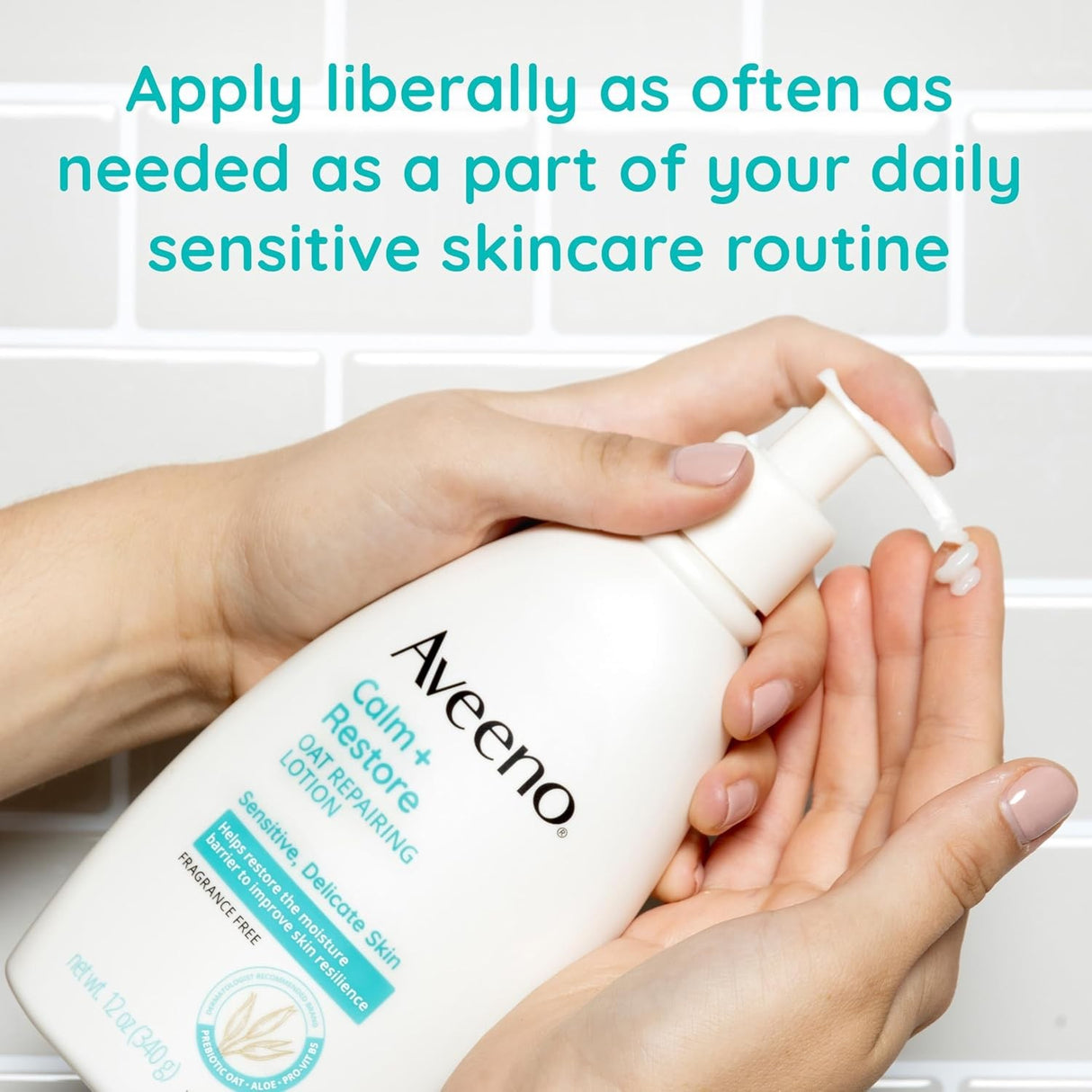 Aveeno Calm + Restore Oat Repairing Lotion, Fragrance Free, 12 oz Pump Bottle