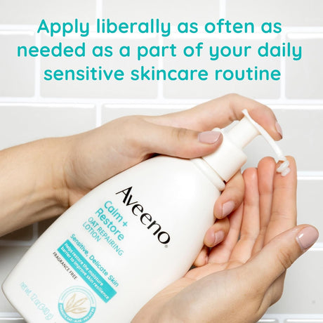 Aveeno Calm + Restore Oat Repairing Lotion, Fragrance Free, 12 oz Pump Bottle