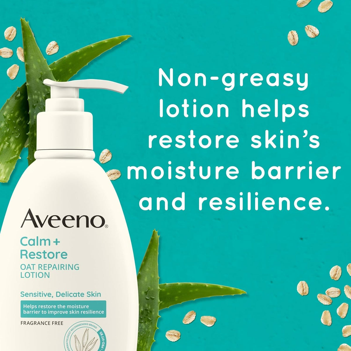 Aveeno Calm + Restore Oat Repairing Lotion, Fragrance Free, 12 oz Pump Bottle